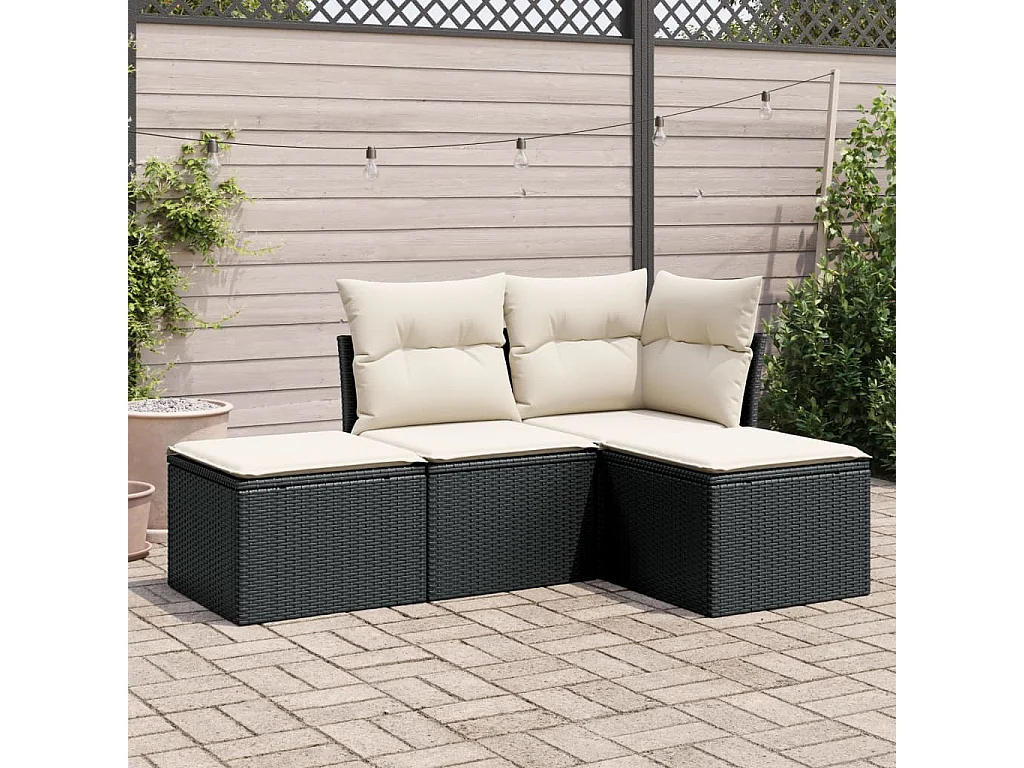 4-tlg. Garten-Sofagarnitur mit Kissen Schwarz Poly Rattan