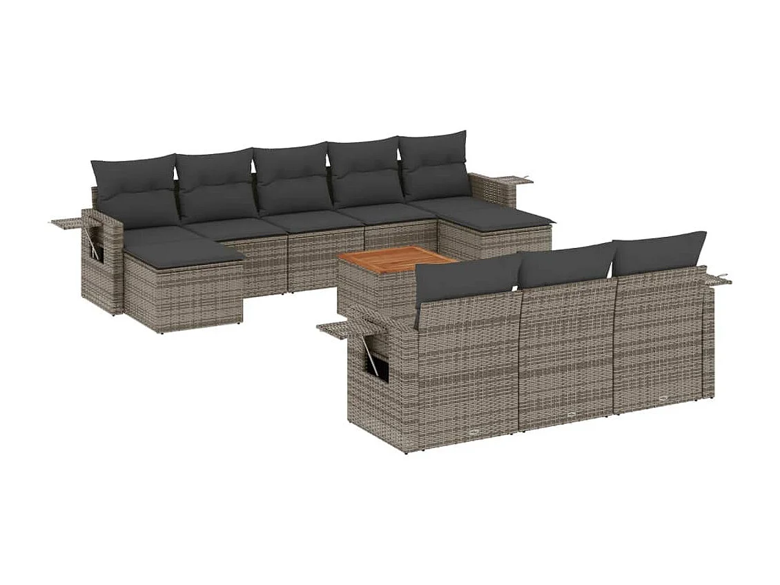 Salon de jardin 11 pcs avec coussins gris résine tressée