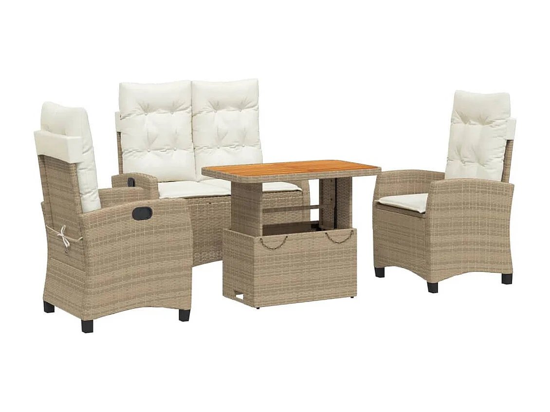 Set da Pranzo da Giardino 4 pz con Cuscini Beige in Polyrattan