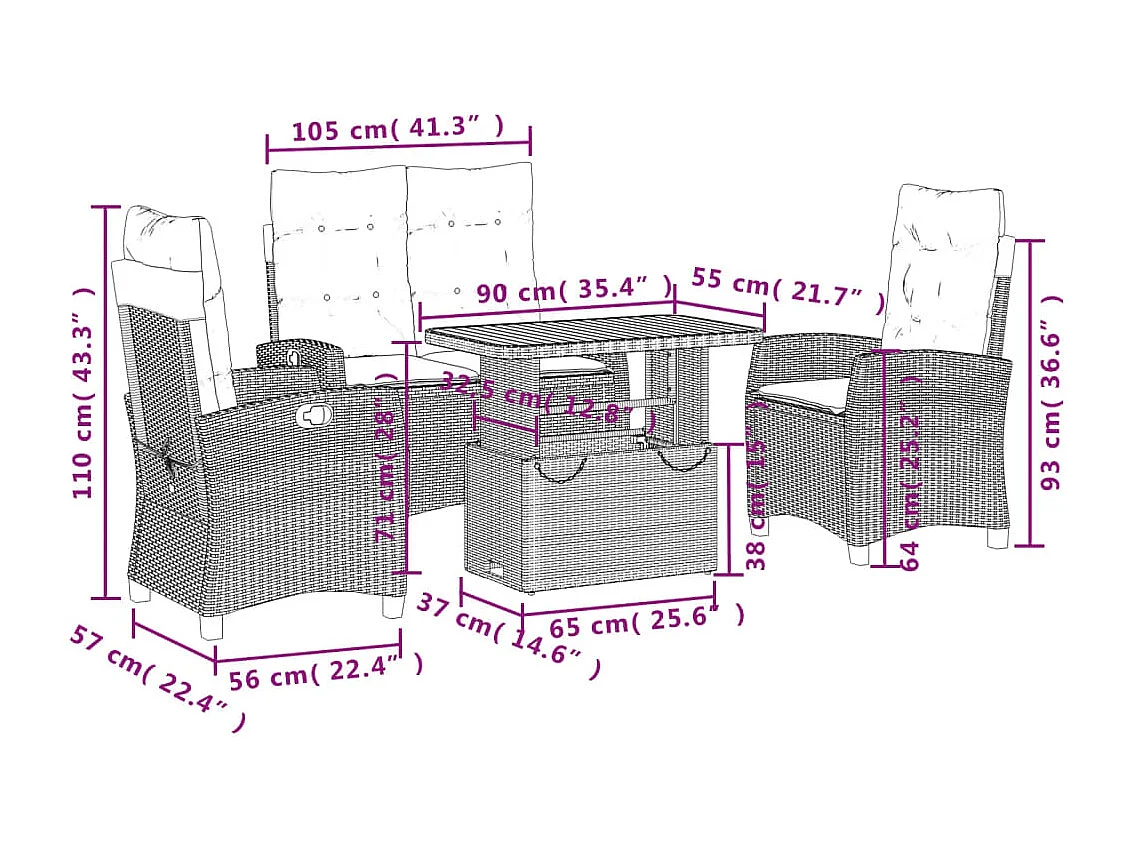 Set da Pranzo da Giardino 4 pz con Cuscini Beige in Polyrattan