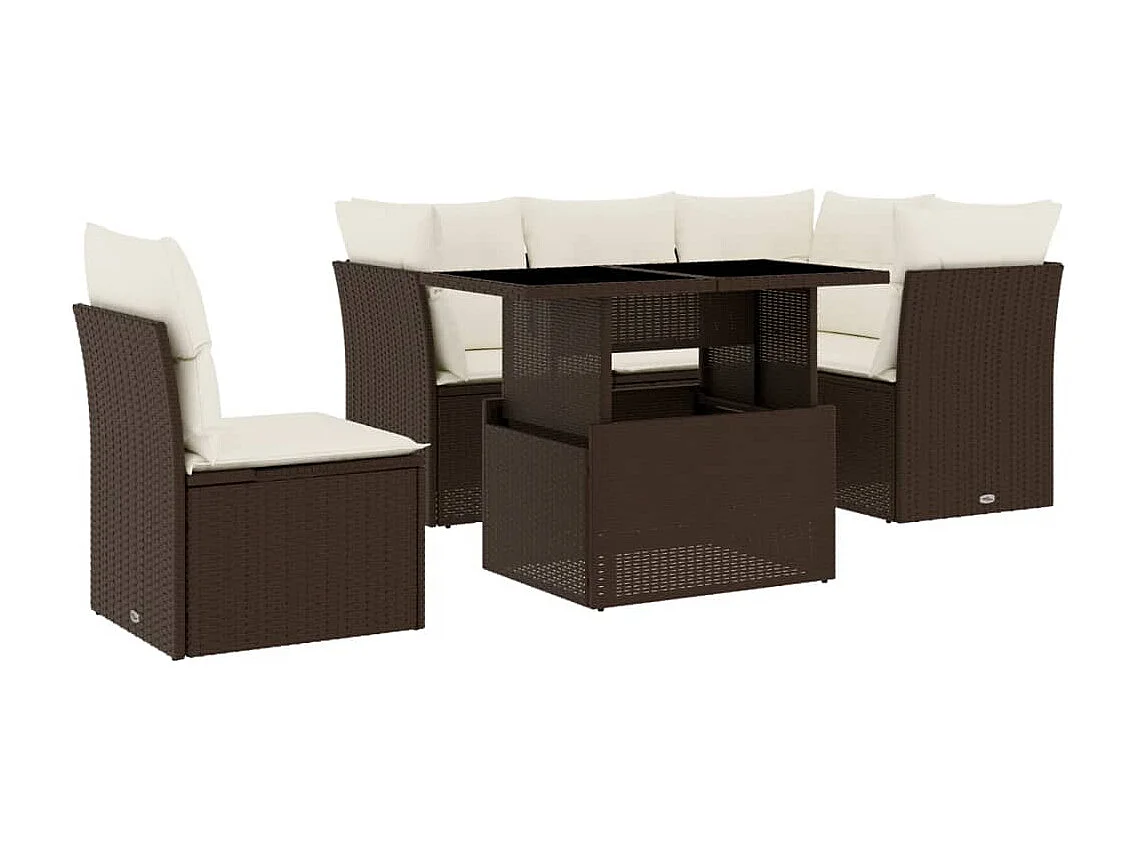 6-delige Loungeset met kussens poly rattan bruin