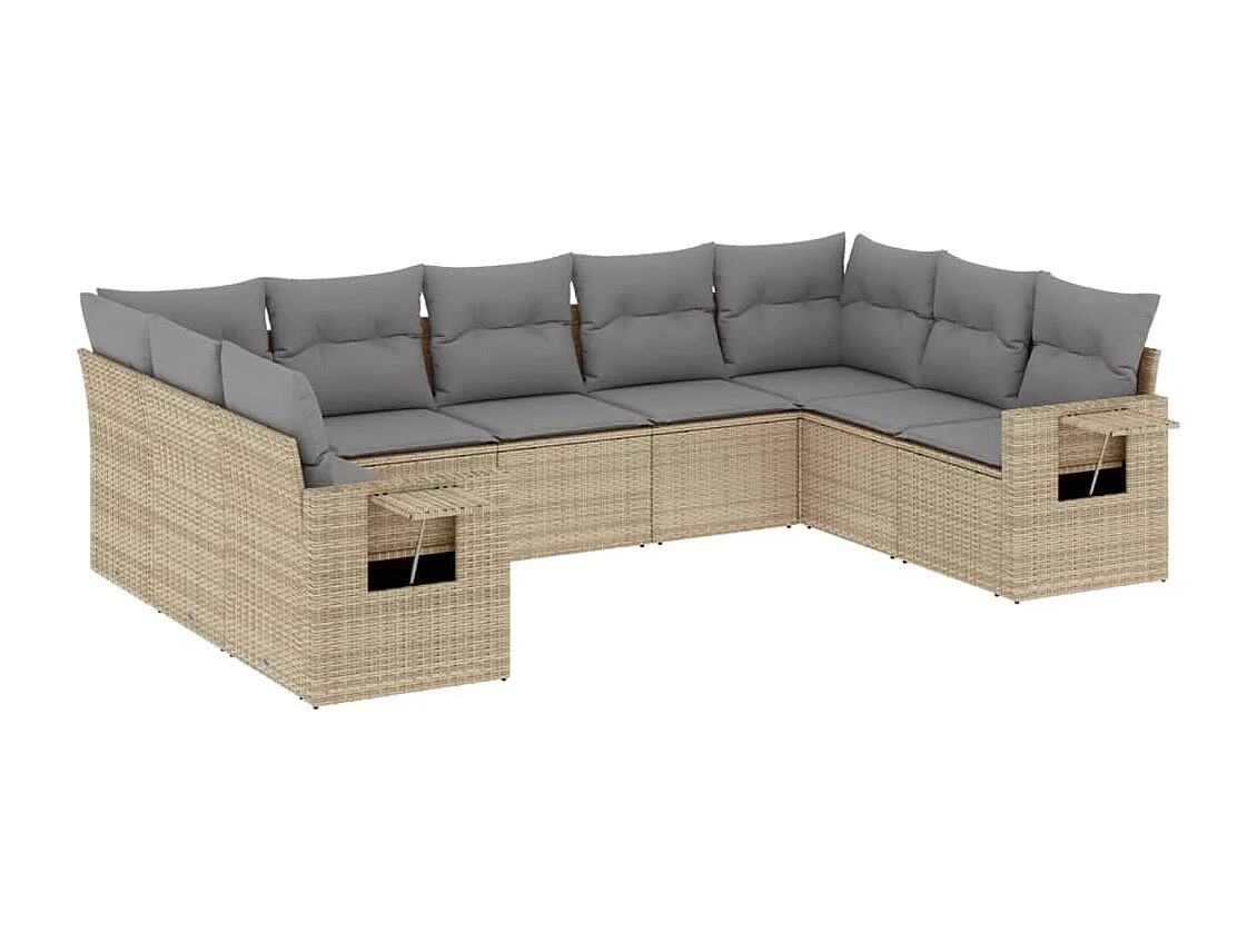 9-delige Loungeset met kussens poly rattan beige