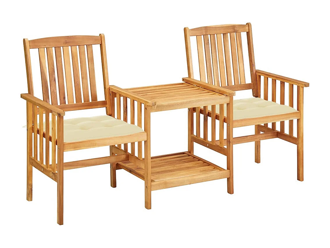 Chaises de jardin avec table à thé et coussins Acacia solide