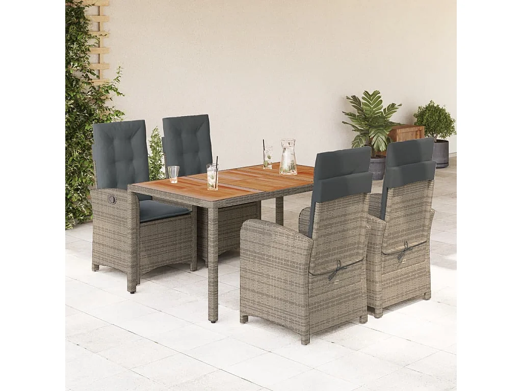 Set da Pranzo da Giardino 5 pz con Cuscini in Polyrattan Grigio