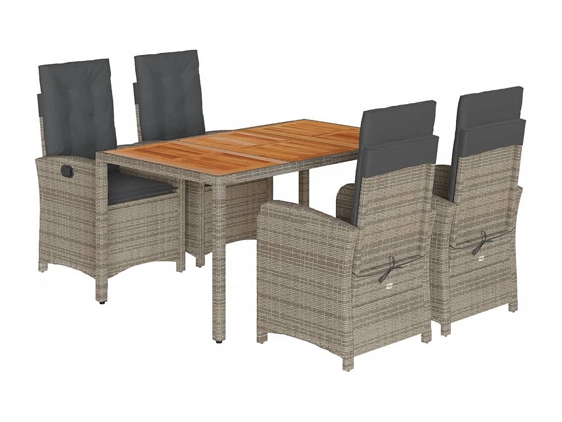 Set da Pranzo da Giardino 5 pz con Cuscini in Polyrattan Grigio