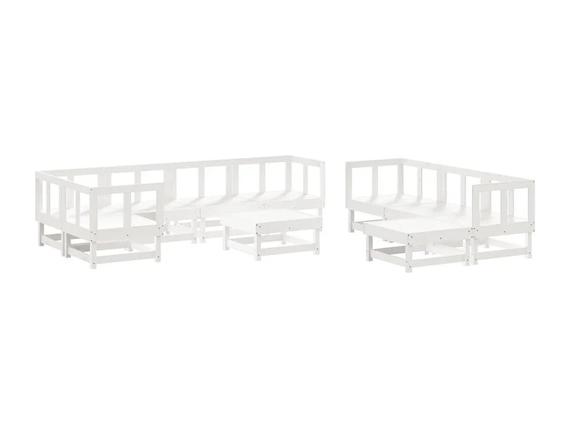 Salon de jardin 10 pcs Blanc Bois de pin massif