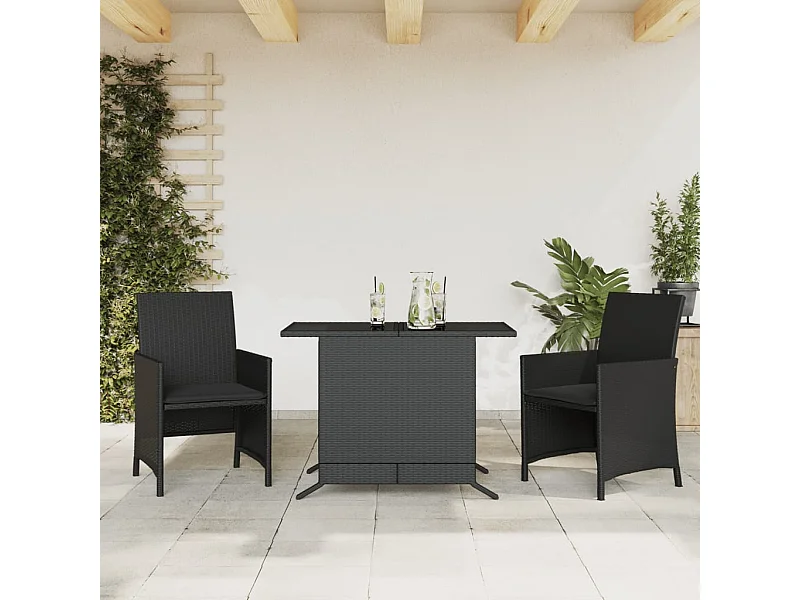 3 pcs conjunto de bistrô com almofadões vime PE preto