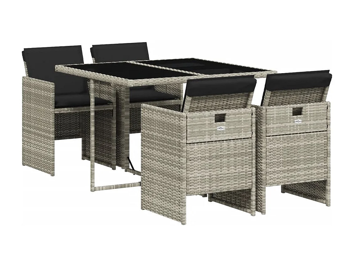 Set Pranzo da Giardino 5pz con Cuscini Grigio Chiaro Polyrattan