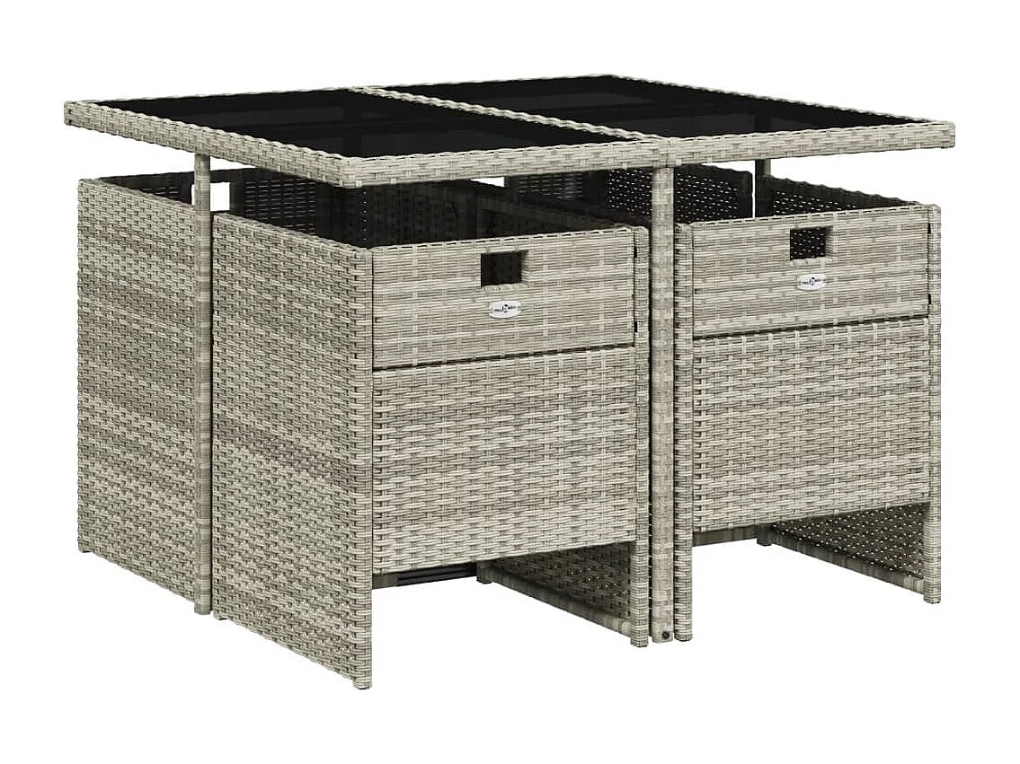 Set Pranzo da Giardino 5pz con Cuscini Grigio Chiaro Polyrattan