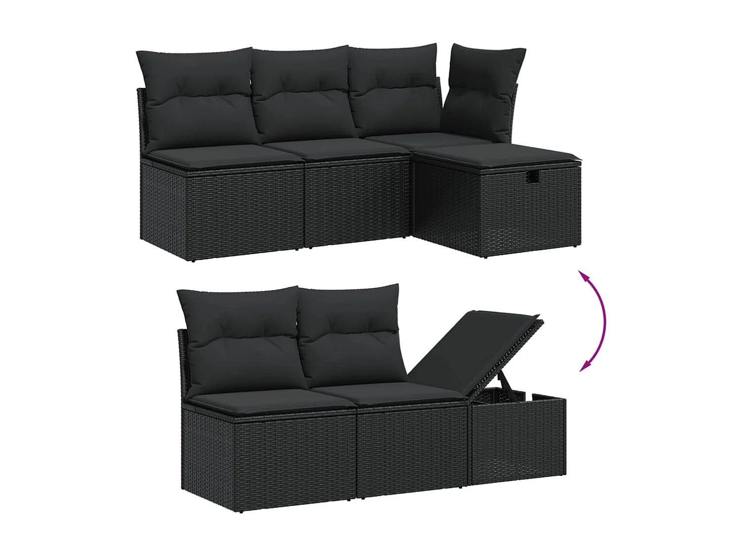 Set Divani da Giardino 5 pz con Cuscini in Polyrattan Nero
