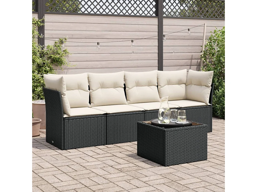 Set Divani da Giardino 5 pz con Cuscini in Polyrattan Nero
