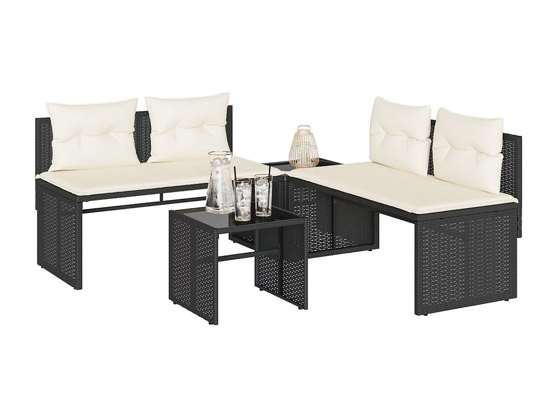 Set Divani da Giardino 4 pz con Cuscini Nero in Polyrattan