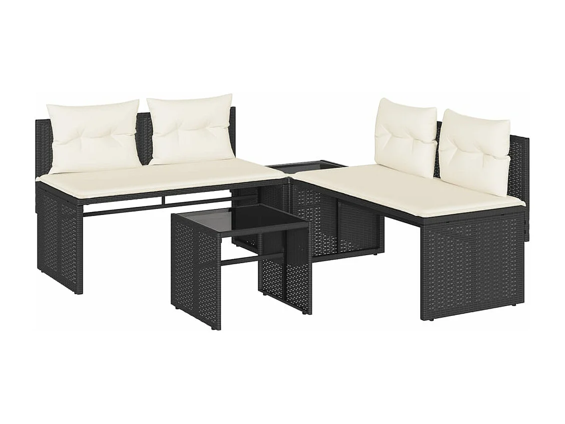 Set Divani da Giardino 4 pz con Cuscini Nero in Polyrattan