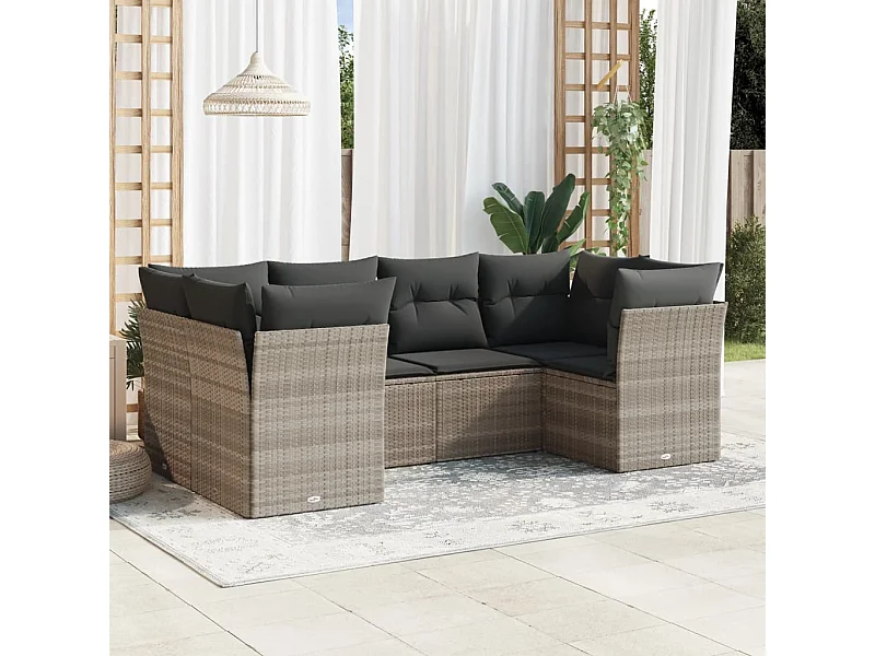 6 pcs conj. sofás jardim com almofadões vime PE cinzento-claro