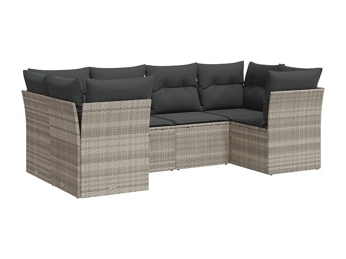 Salon de jardin 6 pcs avec coussins gris clair résine tressée