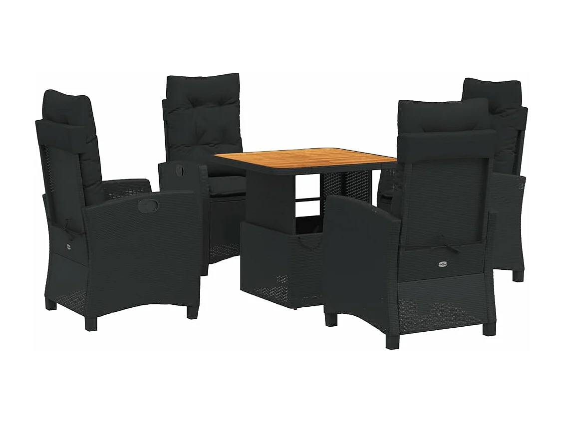 Set da Pranzo da Giardino 5 pz Nero con Cuscini in Polyrattan