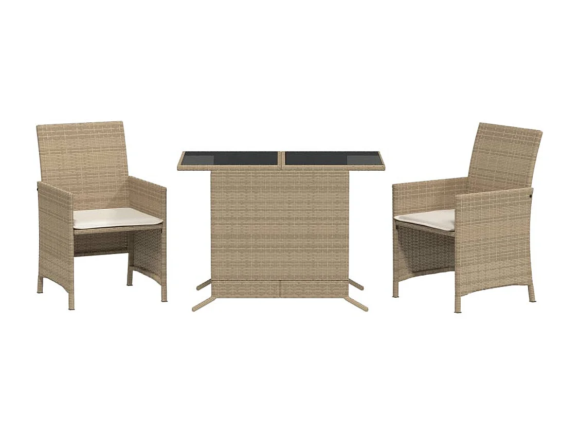 3-tlg. Bistro-Set mit Kissen Beige Poly Rattan