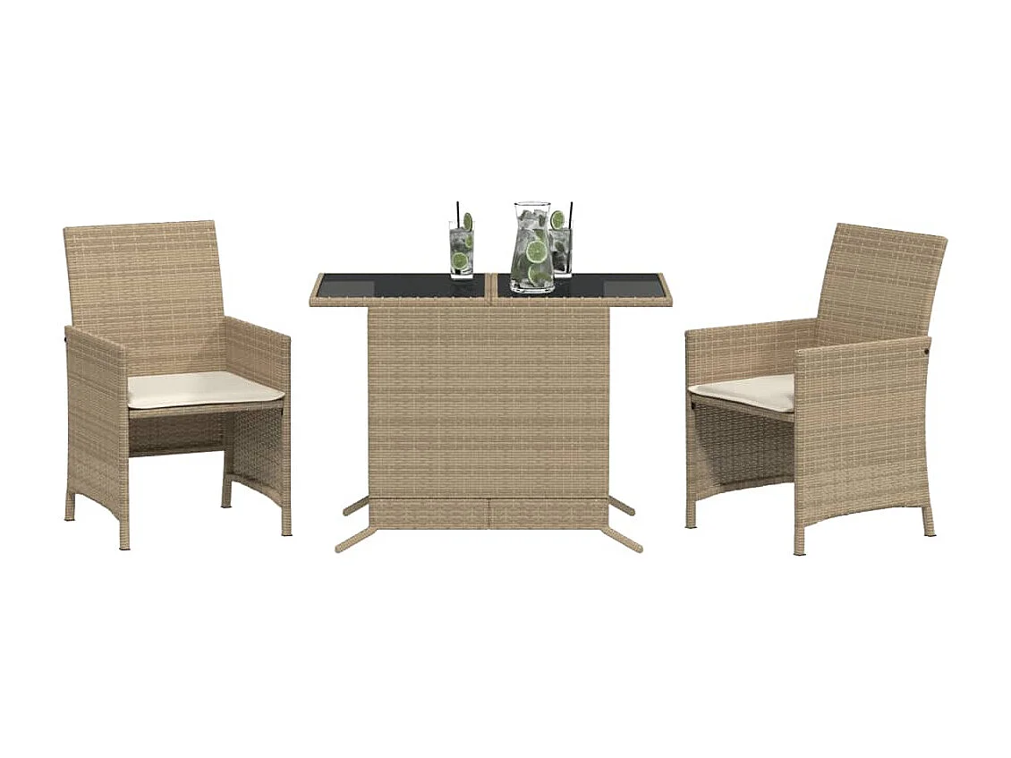 3-tlg. Bistro-Set mit Kissen Beige Poly Rattan