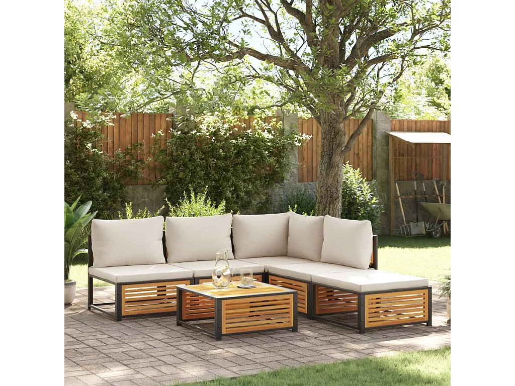 6 pcs conjunto de sofás de jardim com almofadões acácia maciça