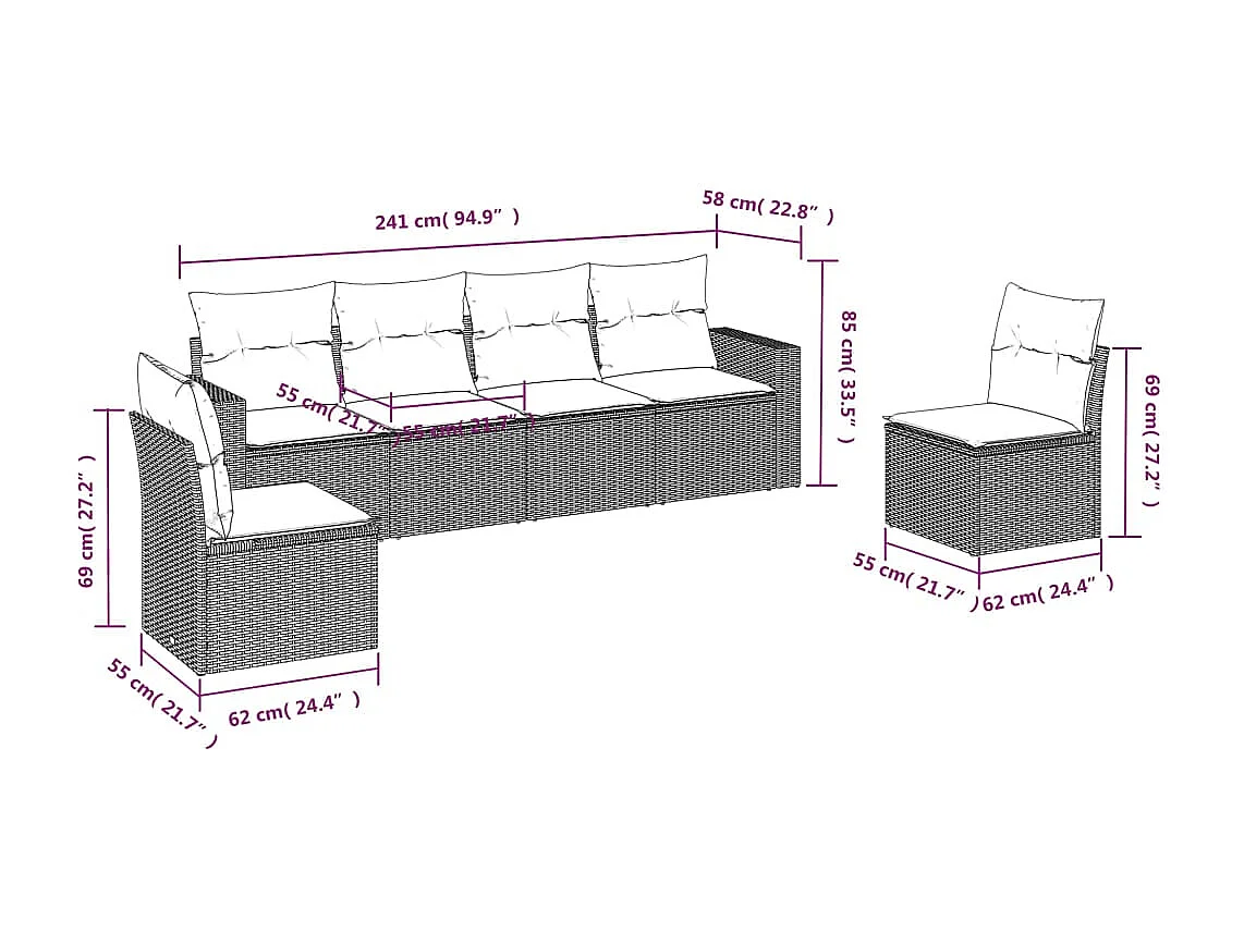 6-tlg. Garten-Sofagarnitur mit Kissen Schwarz Poly Rattan