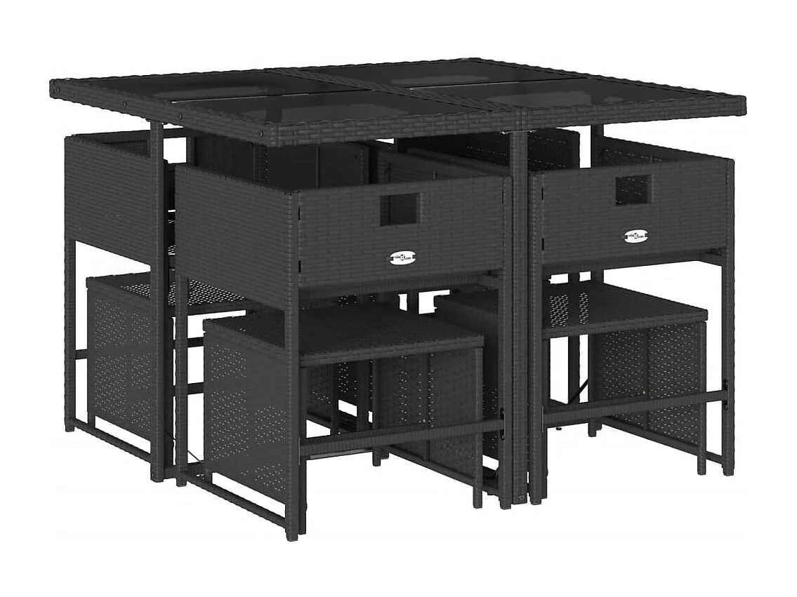 Set de comedor de jardín 9 pzas y cojines ratán sintético negro
