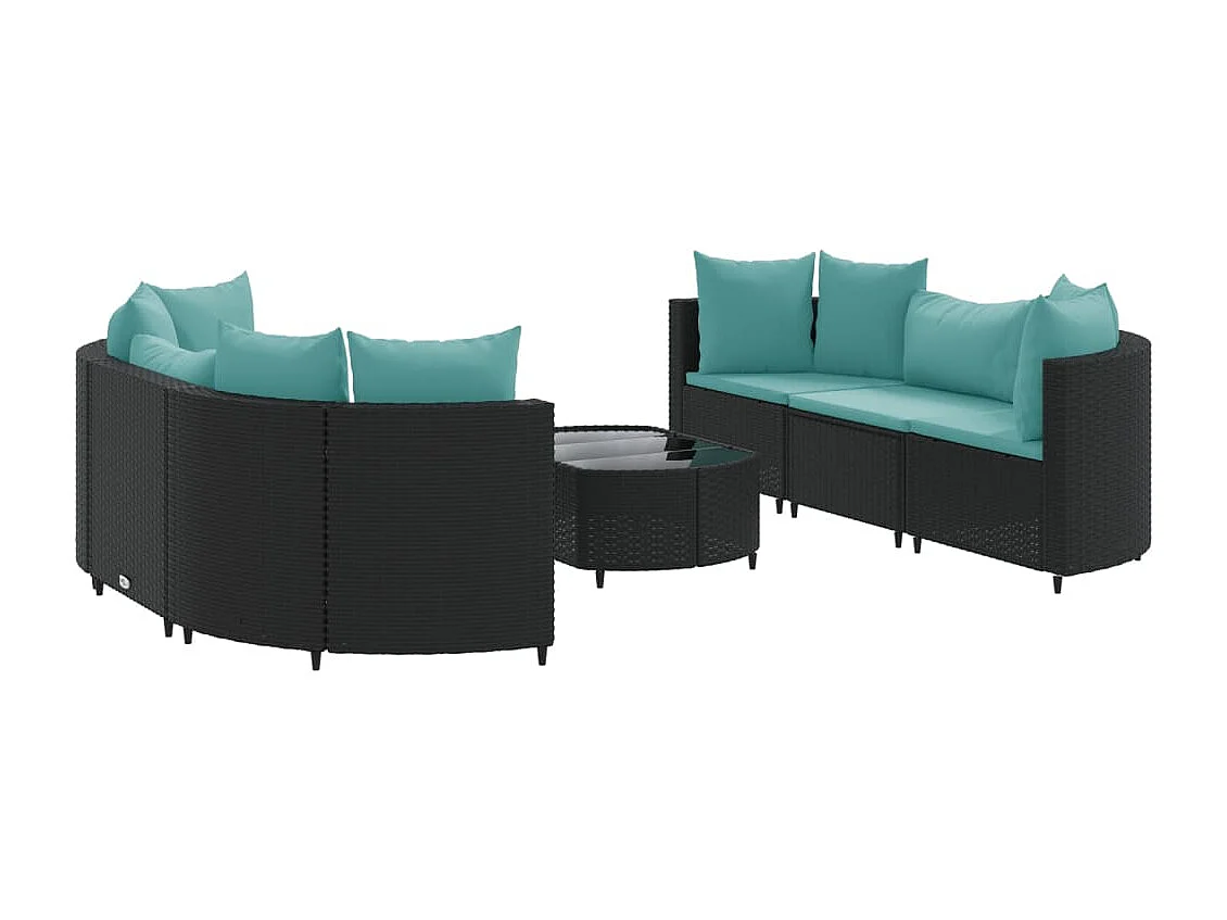 Salon de jardin 7 pcs avec coussins noir résine tressée