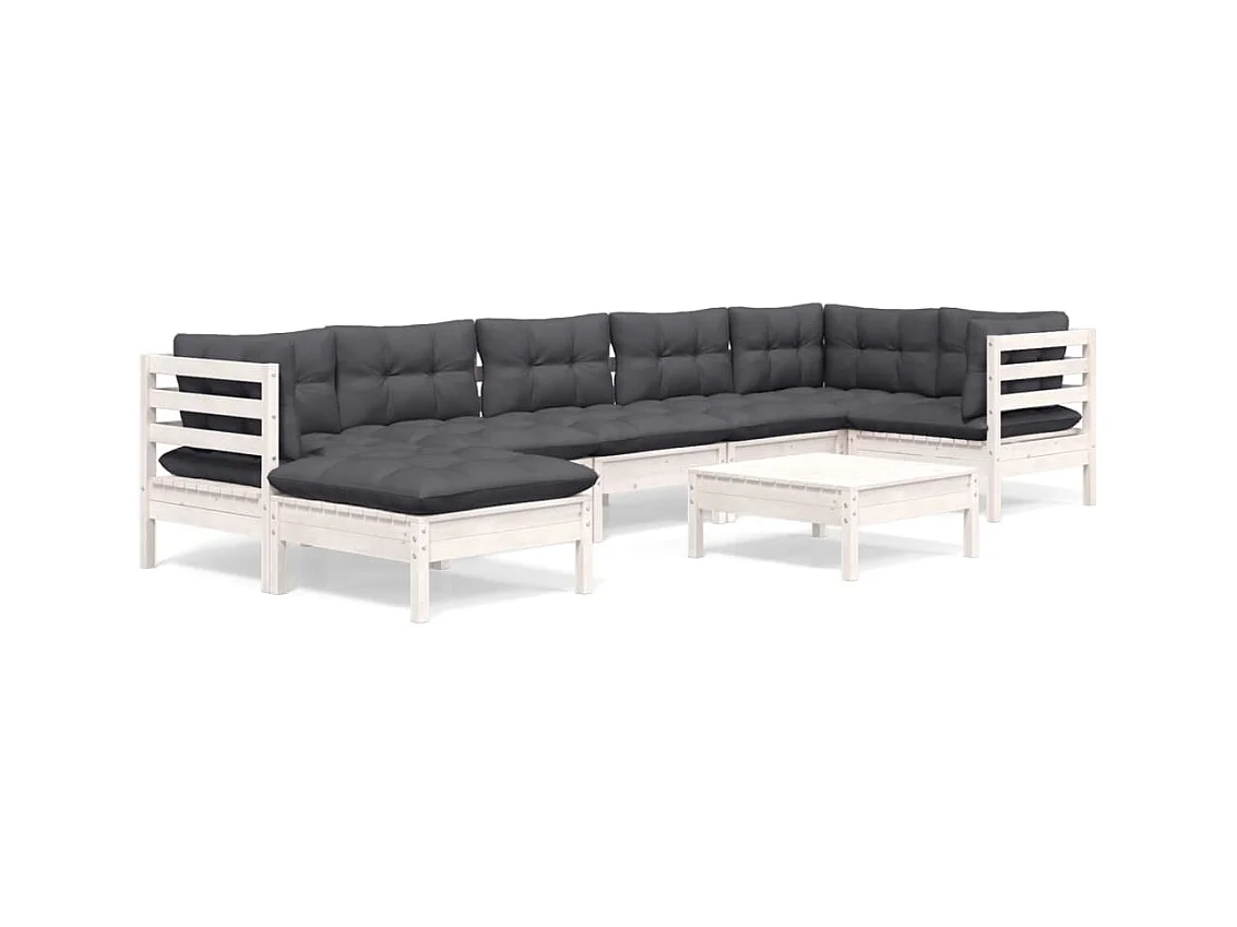 8-tlg. Garten-Lounge-Set mit Kissen Weiß Kiefer Massivholz