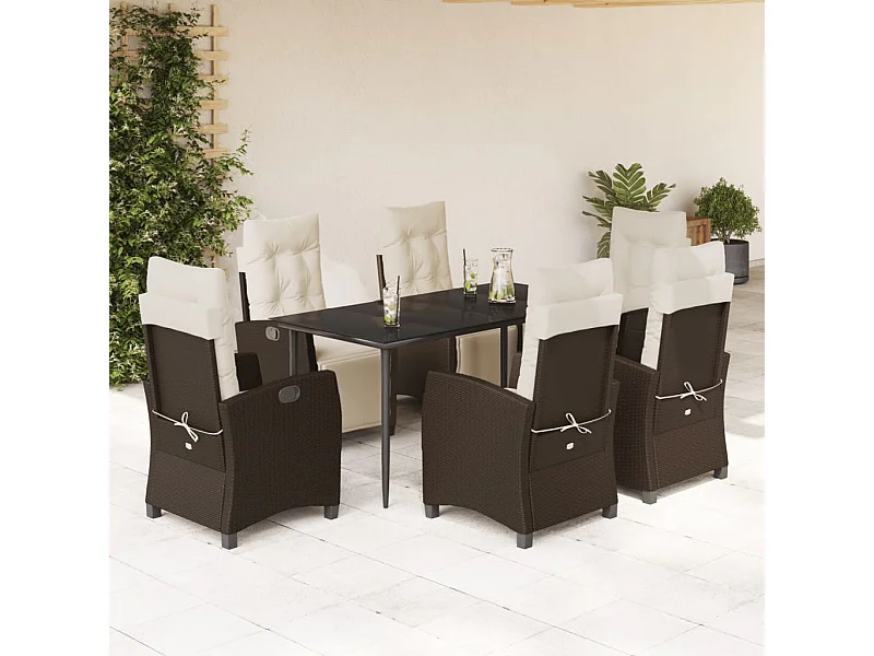 Ensemble à manger de jardin et coussins 7 pcs marron rotin