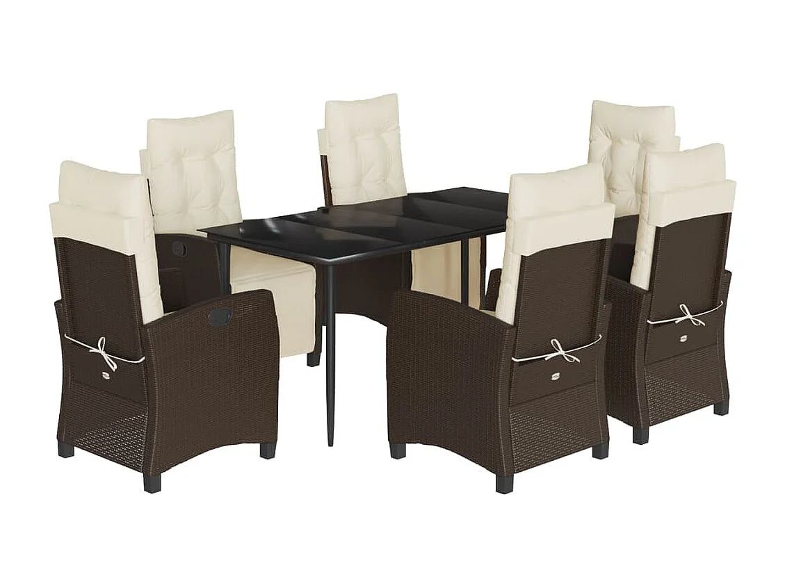 Set da Pranzo da Giardino 7pz con Cuscini in Polyrattan Marrone