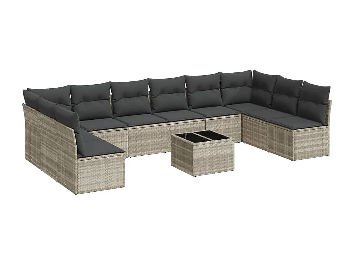 Salon de jardin 11 pcs avec coussins gris clair résine tressée