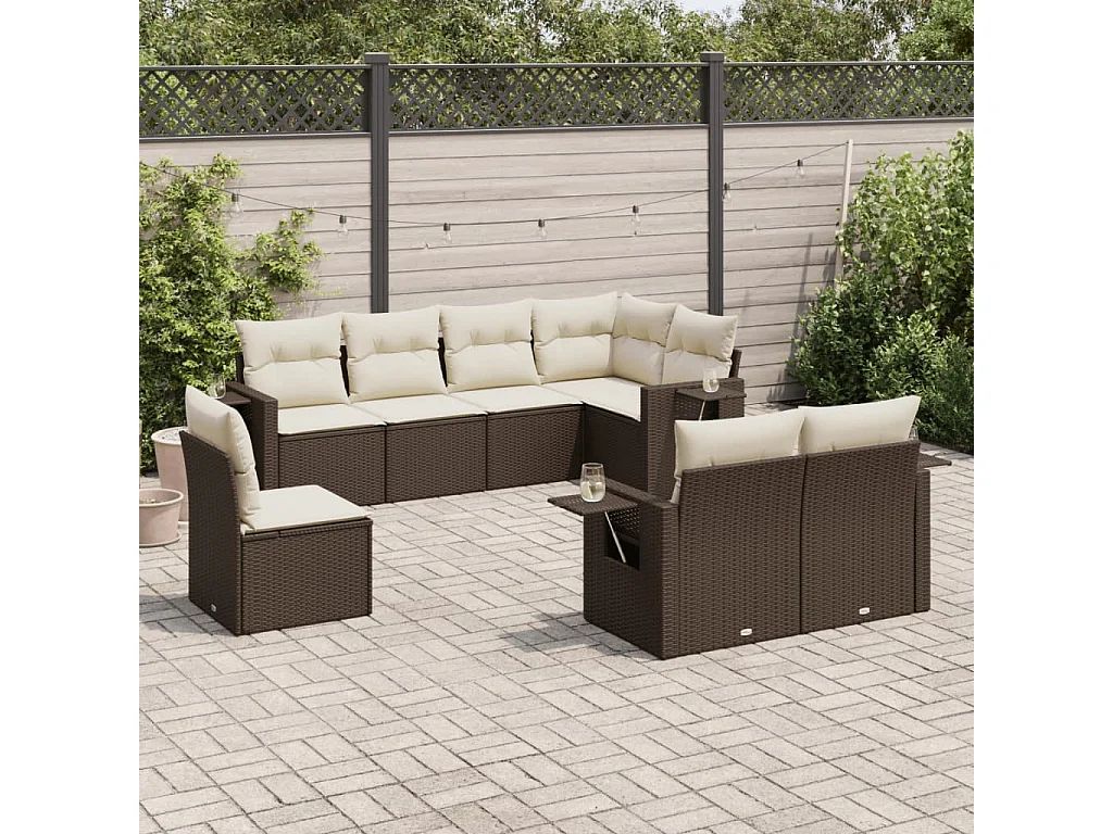8-delige Loungeset met kussens poly rattan bruin