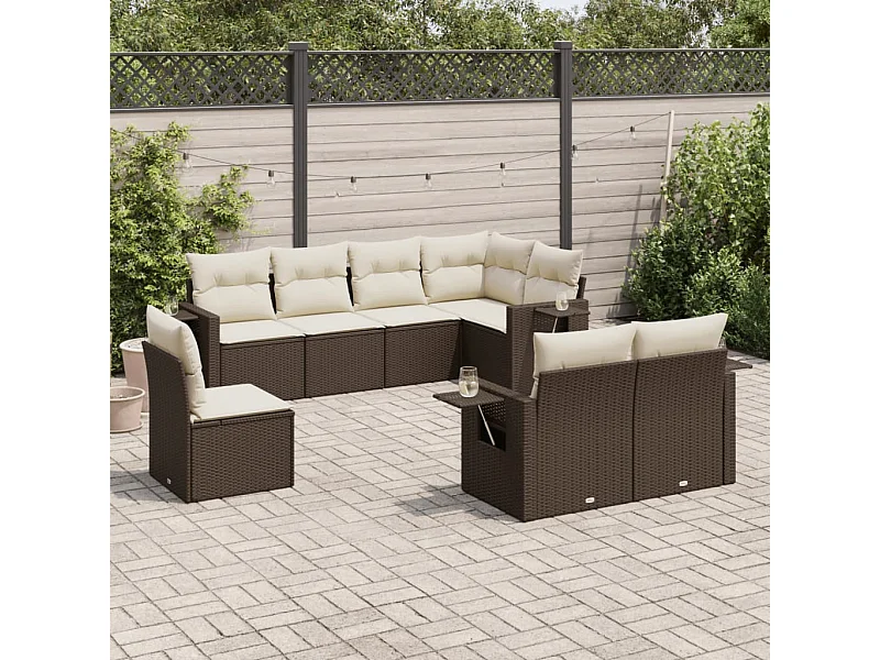 8-delige Loungeset met kussens poly rattan bruin