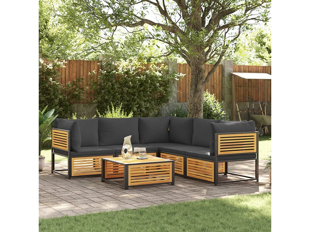 6 pcs conjunto de sofás de jardim com almofadões acácia maciça