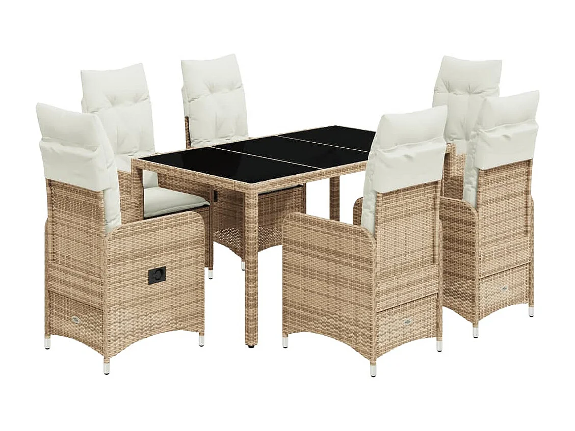 Ensemble de bistro de jardin 7 pcs coussins beige poly rotin