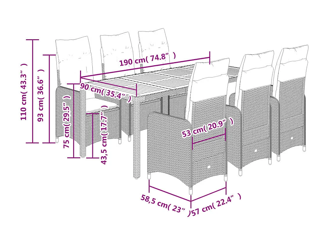 Set da Bistrò da Giardino 7 pz con Cuscini Beige in Polyrattan