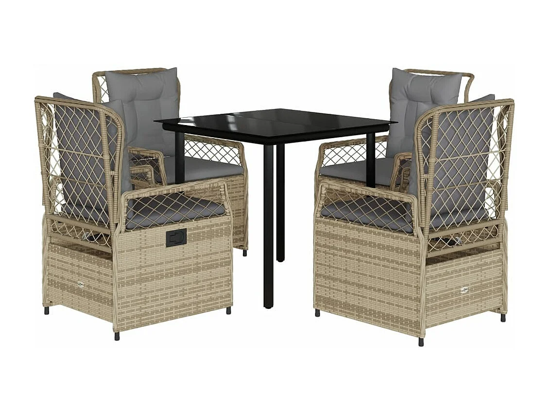 Set comedor de jardín 5 pzas con cojines ratán sintético beige