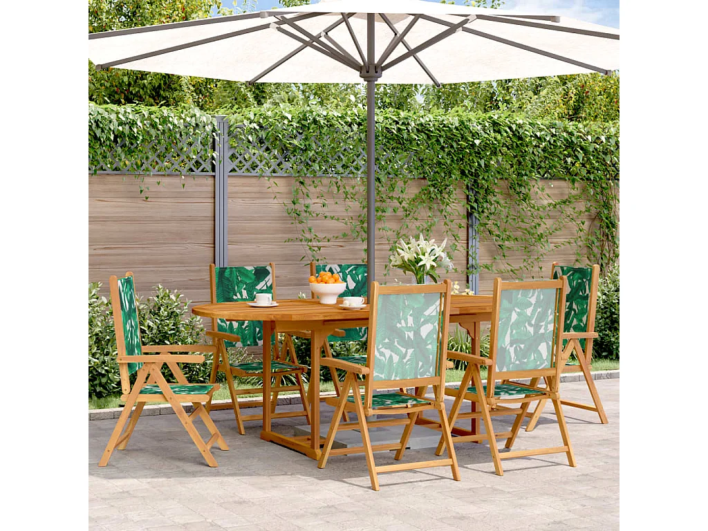 Set de comedor jardín 7 pzas tela madera maciza estampado hojas