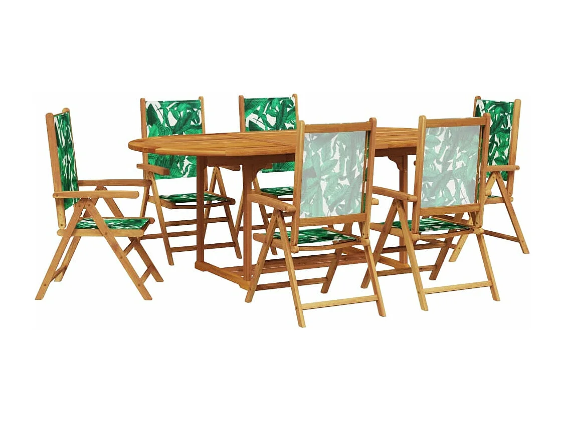 Set de comedor jardín 7 pzas tela madera maciza estampado hojas