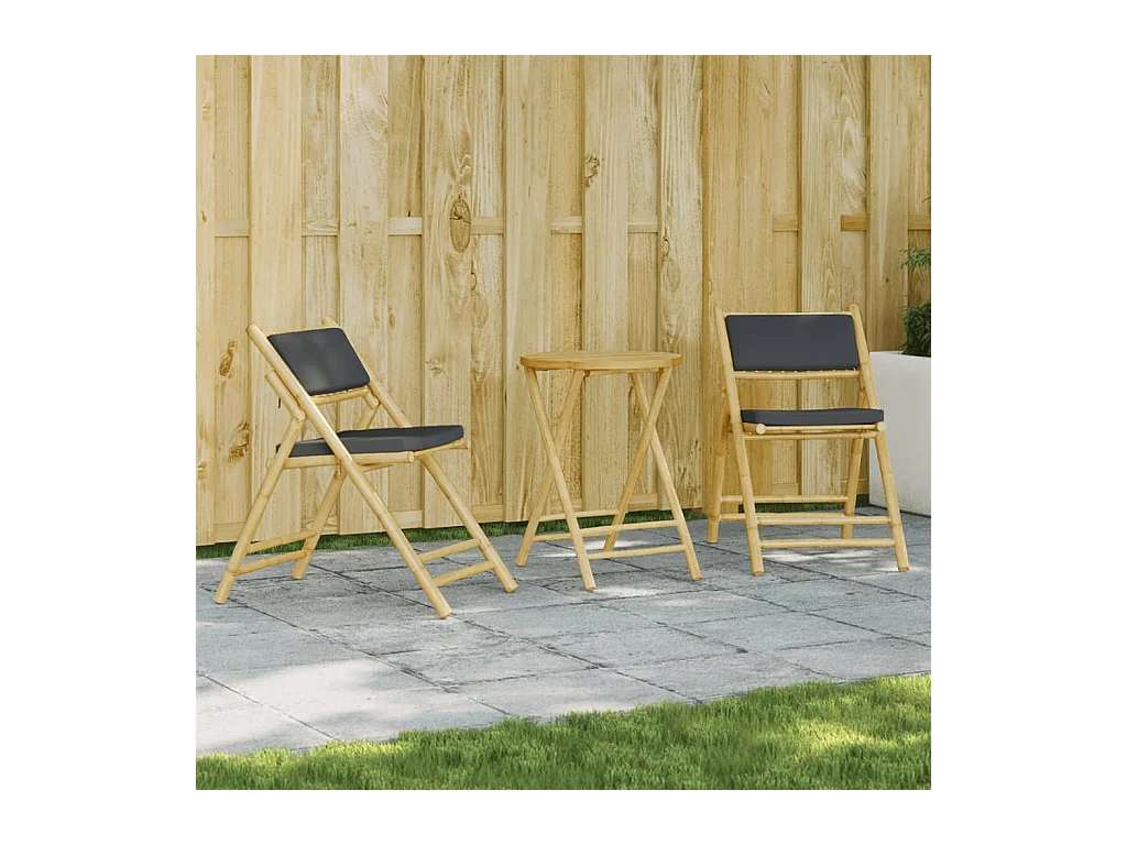 Set da Bistrot Pieghevole 3pz con Cuscini Grigio Scuro Bambù