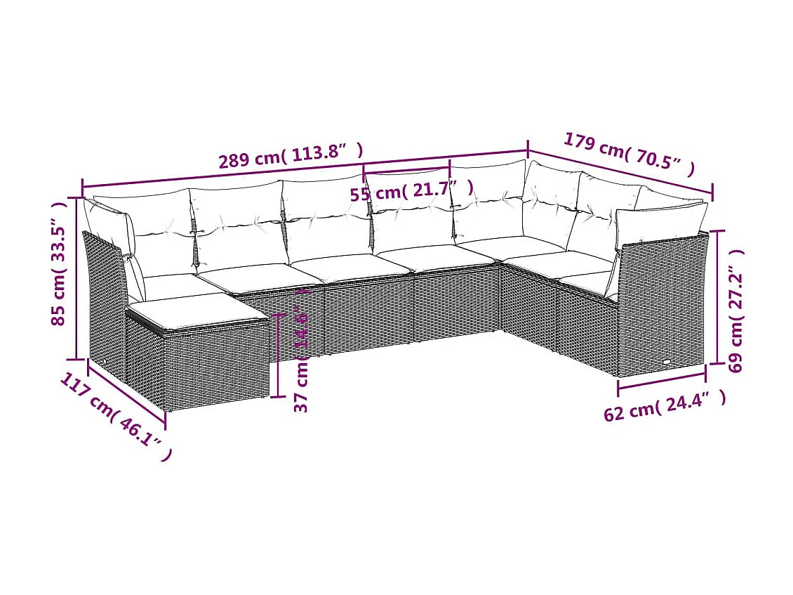 Set Divani da Giardino 8 pz con Cuscini Marrone in Polyrattan