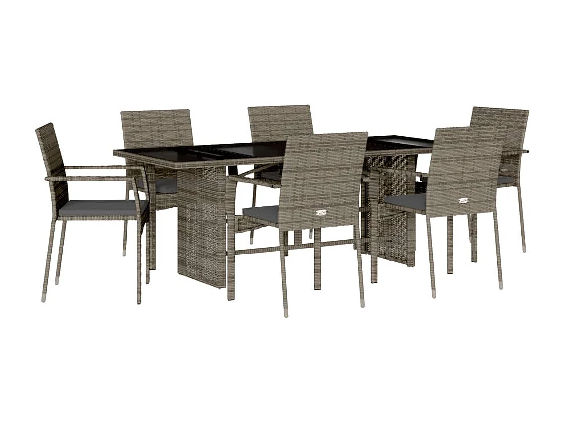 Ensemble à manger de jardin et coussins 7 pcs gris rotin