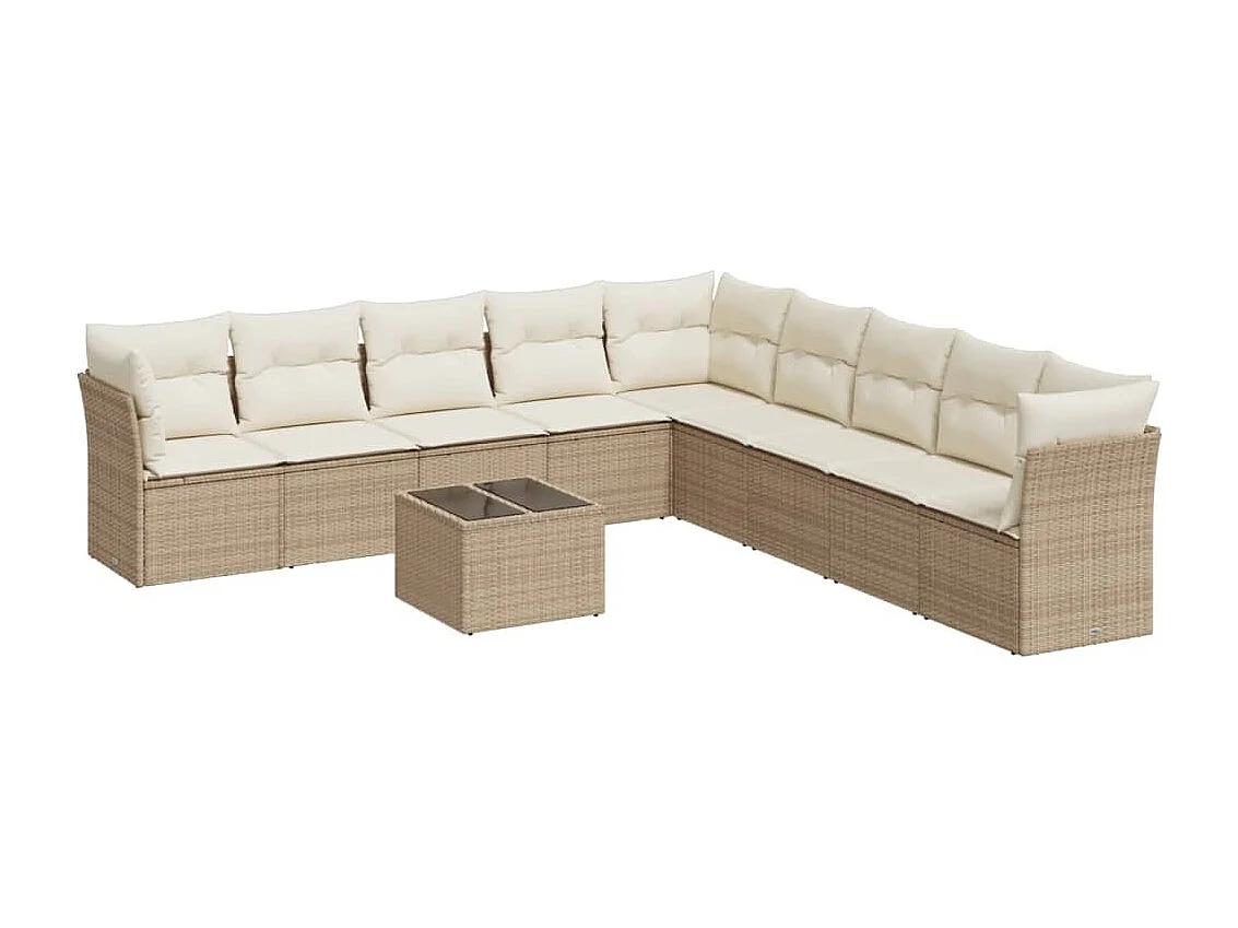 Salon de jardin avec coussins 10 pcs beige résine tressée