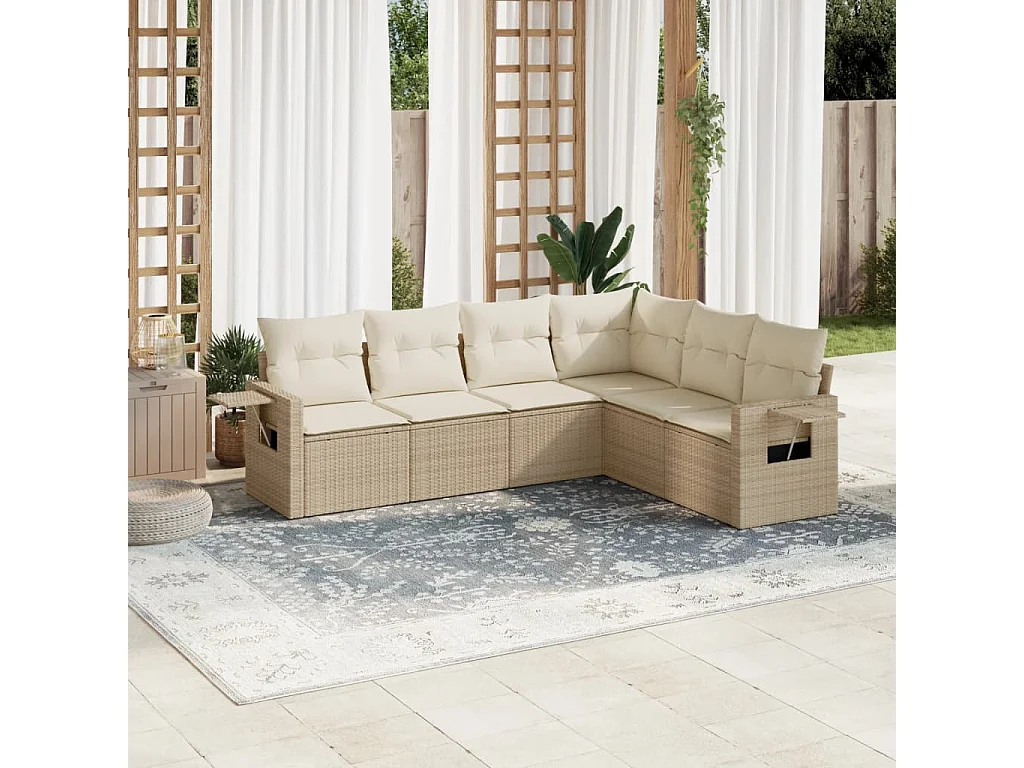 Salon de jardin avec coussins 6 pcs beige résine tressée