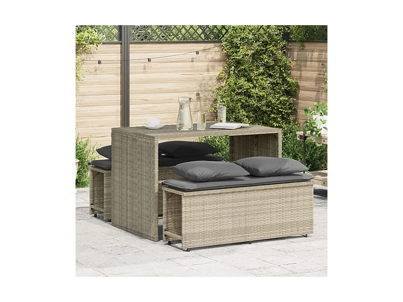 3-tlg. Garten-Essgruppe mit Kissen Hellgrau Poly Rattan