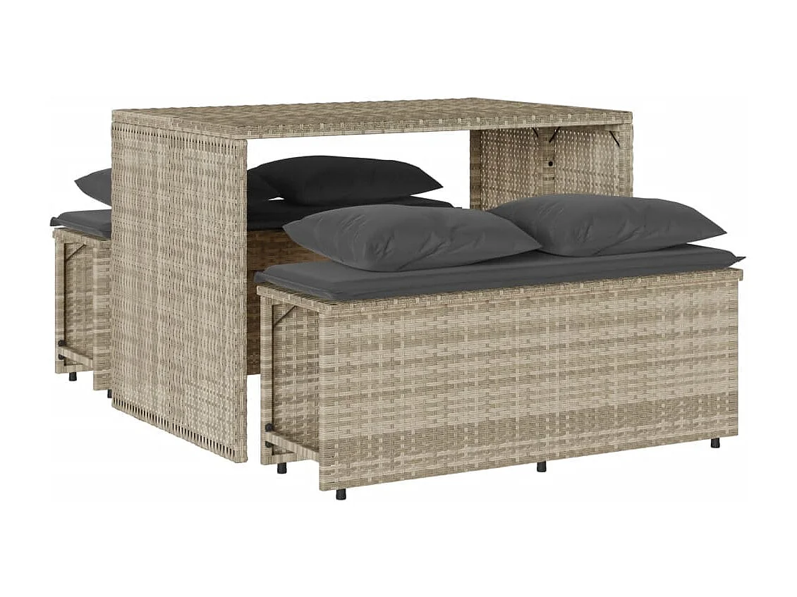 Set Pranzo da Giardino 3pz con Cuscini Grigio Chiaro Polyrattan