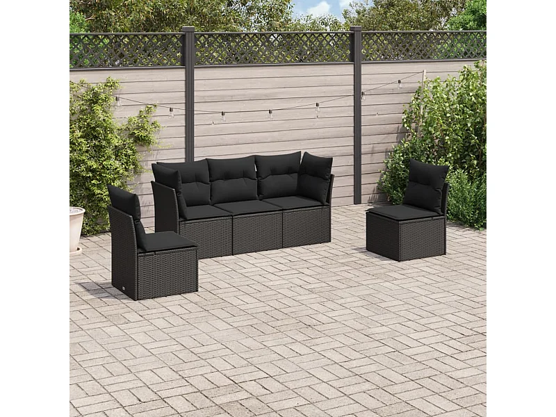 Set de muebles de jardín 5 pzas y cojines ratán sintético negro