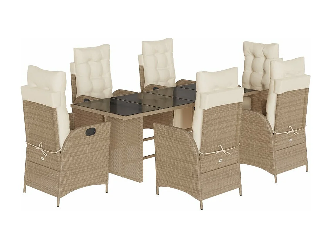 Set da Pranzo da Giardino 7 pz con Cuscini Beige in Polyrattan