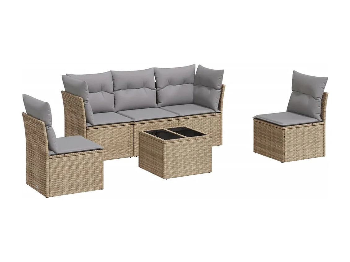 Set Divano da Giardino 6 pz con Cuscini Beige in Polyrattan