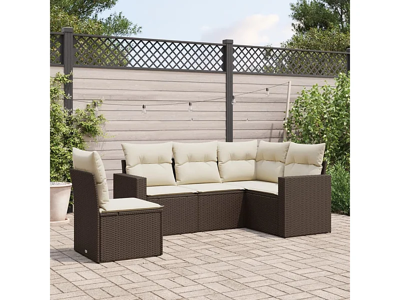 Salon de jardin avec coussins 5 pcs marron résine tressée