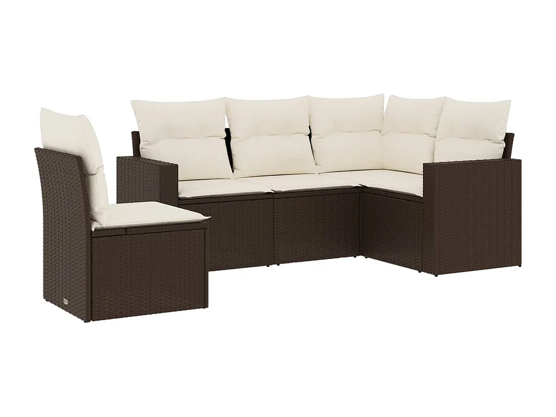 Set Divano da Giardino 5 pz con Cuscini Marrone in Polyrattan
